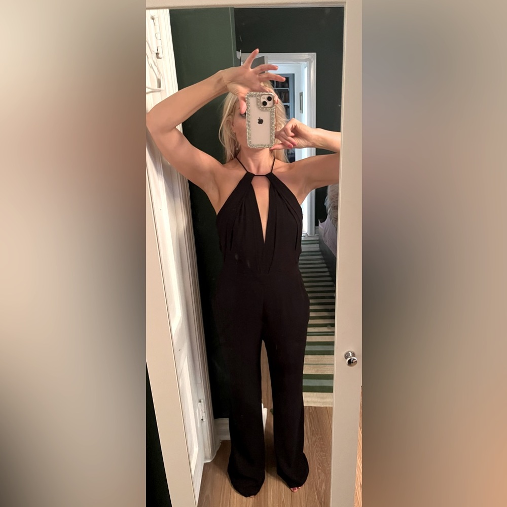 DVF Black Backless Deep V Jumpsuit